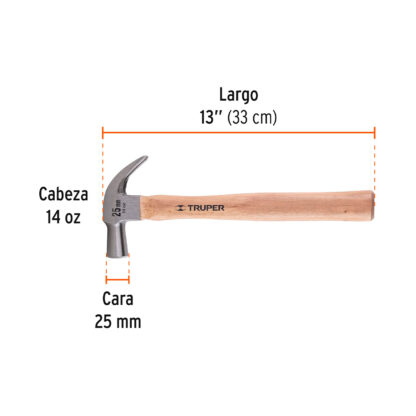 Martillo cabeza cónica 25 mm uña curva, mango madera TRUPER - Imagen 2