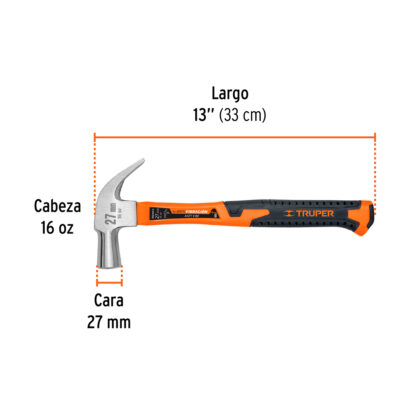 Martillo cabeza cónica 27 mm uña curva, mango fibra vidrio TRUPER - Imagen 2