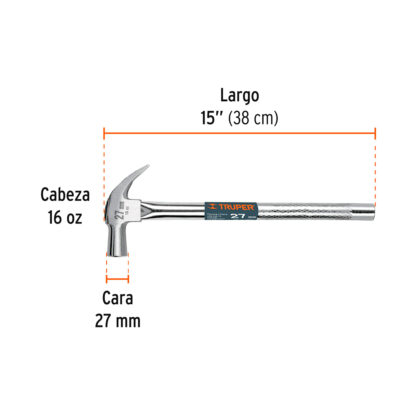 Martillo cabeza cónica 27 mm uña curva, mango tubular TRUPER - Imagen 2