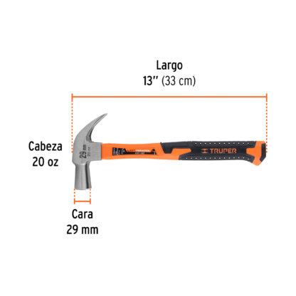 Martillo cabeza cónica 29 mm uña curva, mango fibra vidrio TRUPER - Imagen 2