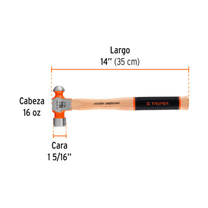 Martillo pulido de bola 16 oz mango hickory TRUPER - Imagen 2