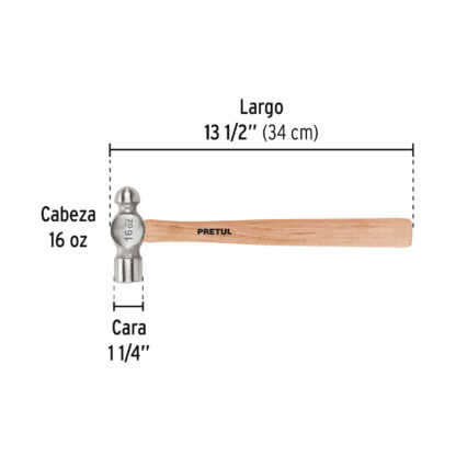 Martillo pulido de bola 16 oz mango madera PRETUL - Imagen 2