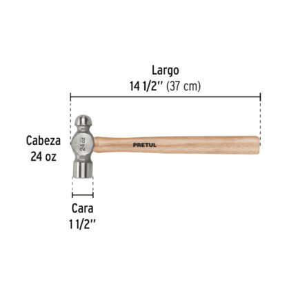 Martillo pulido de bola 24 oz mango madera PRETUL - Imagen 2