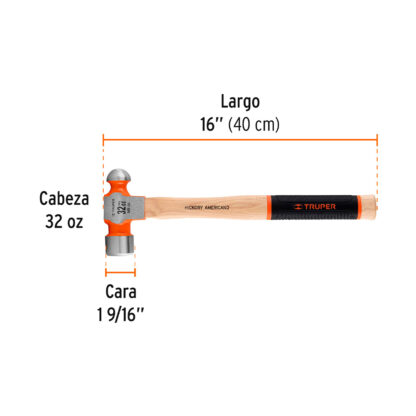 Martillo pulido de bola 32 oz mango hickory TRUPER - Imagen 2