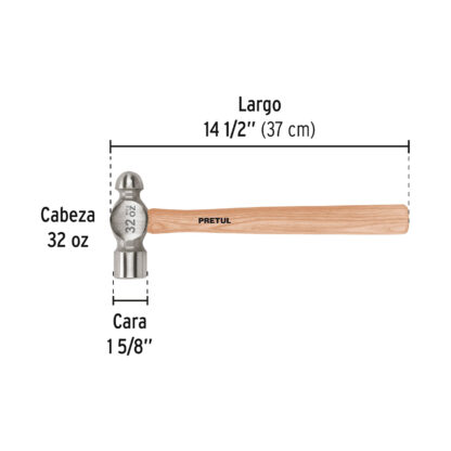 Martillo pulido de bola 32 oz mango madera PRETUL - Imagen 2