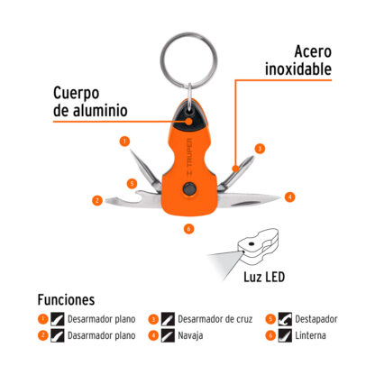 Multiherramienta 6 funciones con LED, tipo llavero TRUPER - Imagen 2