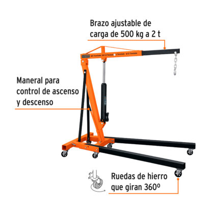 Pluma hidráulica 2 toneladas, plegable TRUPER - Imagen 3