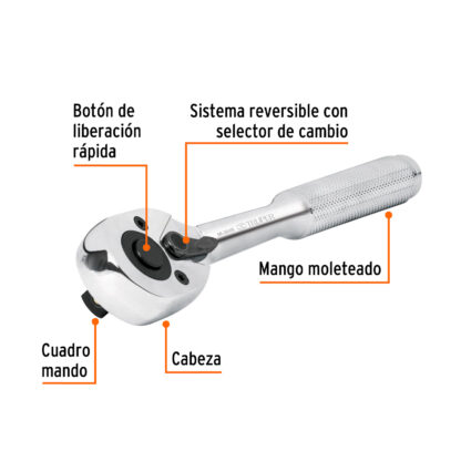 Ratchet cabeza de pera 3/8" de liberación rápida TRUPER - Imagen 2