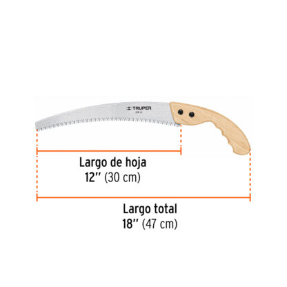 Serrucho de poda hoja curva 12" mango de madera TRUPER - Imagen 2