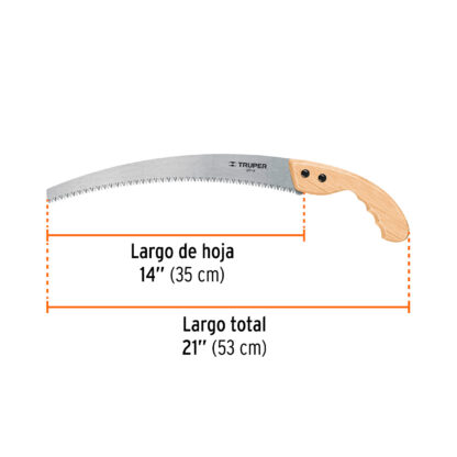 Serrucho de poda hoja curva 14" mango de madera TRUPER - Imagen 2
