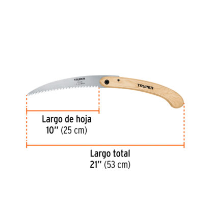 Serrucho de poda hoja curva plegable 10" mango de madera TRUPER - Imagen 2