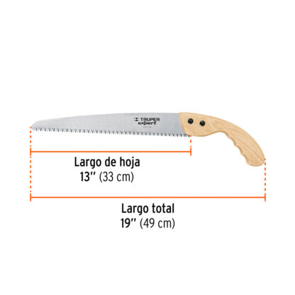 Serrucho de poda hoja recta 13" mango de madera TRUPER - Imagen 2