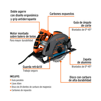 Sierra circular 7 1/4" profesional 1500 W TRUPER - Imagen 2