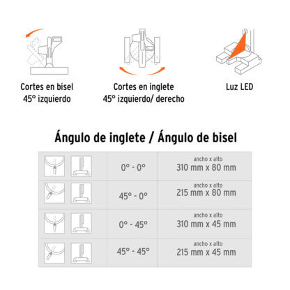 Sierra ingleteadora 10" de 1900 W compuesta para corte de madera y aluminio TRUPER - Imagen 3