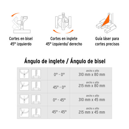 Sierra ingleteadora compuesta para corte de madera y aluminio 10" TRUPER - Imagen 3