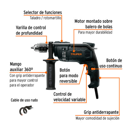 Taladro percutor 1/2" industrial 650 W TRUPER - Imagen 2