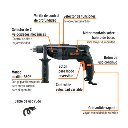 Taladro percutor 1/2" industrial 900 W TRUPER - Imagen 2