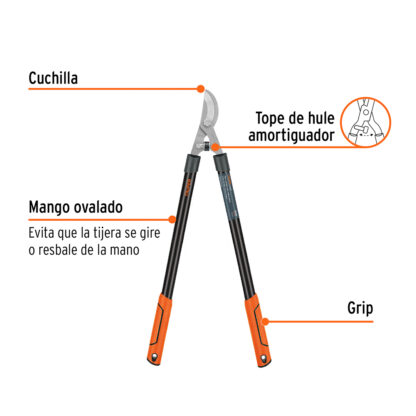 Tijera para ramas 70 cm mangos tubulares TRUPER - Imagen 2