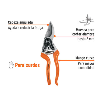 Tijera profesional para poda 8" de aluminio forjado para zurdo TRUPER - Imagen 2