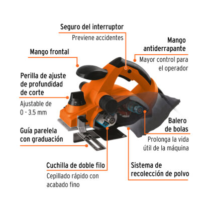 Cepillo eléctrico profesional 3 1/4", 850W TRUPER - Imagen 2