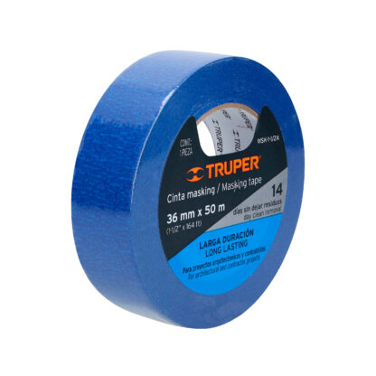 Cinta masking tape azul de 36 mm x 50 m para pintor TRUPER - Imagen 2