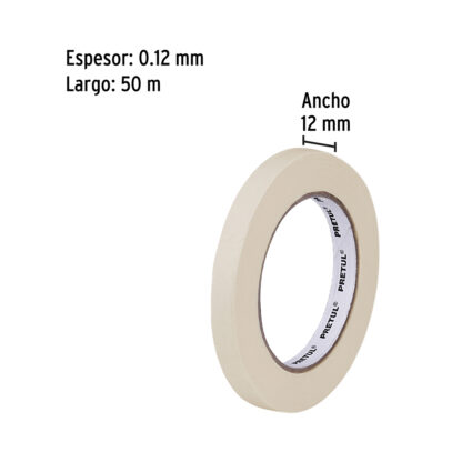 Cinta masking tape de 12 mm x 50 m para pintor PRETUL - Imagen 2