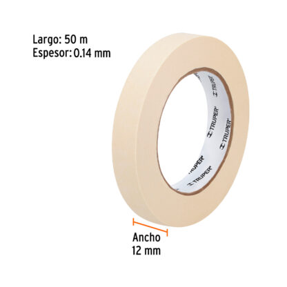 Cinta masking tape de 12 mm x 50 m para pintor TRUPER - Imagen 2