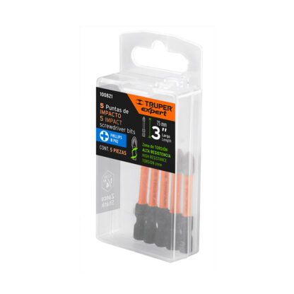 Estuche con 5 puntas de cruz PH2 de impacto largo 3" TRUPER - Imagen 4