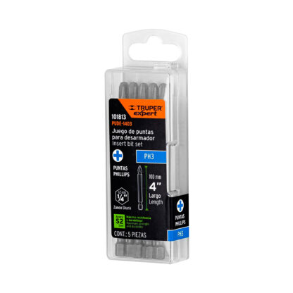 Estuche con 5 puntas de cruz PH3 largo 4" TRUPER - Imagen 3