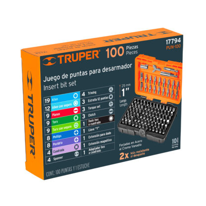 Juego de 100 puntas mixtas largo 1" en estuche plástico TRUPER - Imagen 3