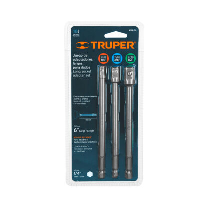 Juego de 3 adaptadores largos para dados de 1/4", 3/8" y 1/2" TRUPER - Imagen 3