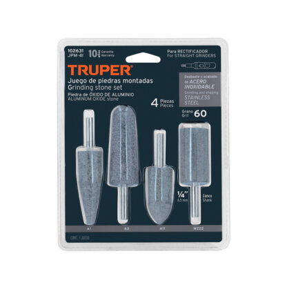 Juego de 4 piedras montadas zanco 1/4", acero inoxidable TRUPER - Imagen 3