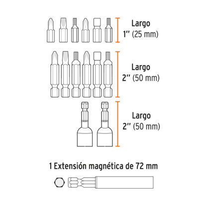 Juego de 47 puntas mixtas largos 1" y 2" en estuche TRUPER - Imagen 3