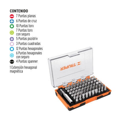 Juego de 61 puntas mixtas largo 1" en estuche plástico TRUPER - Imagen 2