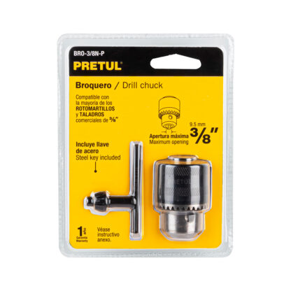 Mandril 3/8" con llave, cuerpo moleteado PRETUL - Imagen 2