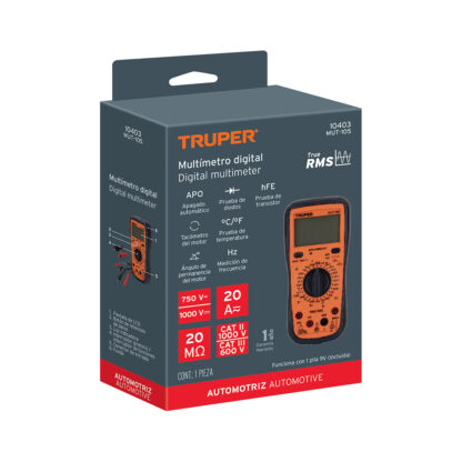 Multímetro / Multitester digital para mantenimiento automotriz con RMS verdadero TRUPER - Imagen 4