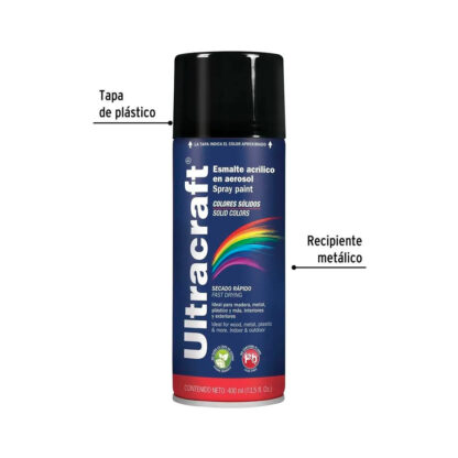 Pintura en aerosol color NEGRO BRILLANTE, Ultracraft - Imagen 2