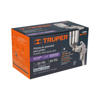 Pistola de aire de gravedad LVMP para pintar, vaso aluminio 400 ml, 1.4 mm TRUPER - Imagen 4