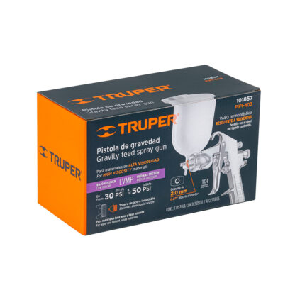 Pistola de aire de gravedad LVMP para pintar, vaso plástico 400 ml, 2 mm TRUPER - Imagen 3