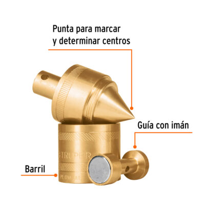 Plomada de latón 24 oz con centro y guía magnética TRUPER - Imagen 2