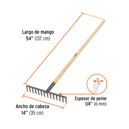 Rastrillo recto de 14 dientes TRUPER - Imagen 2