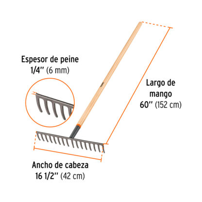 Rastrillo recto de 16 dientes TRUPER - Imagen 2