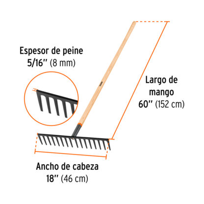 Rastrillo recto reforzado de 16 dientes TRUPER - Imagen 2