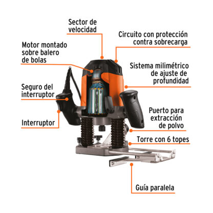 Routeadora profesional 1 3/4 HP, 1200W TRUPER - Imagen 2