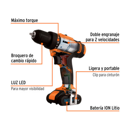 Taladro inalámbrico, batería Ion Litio 12 V, 3/8" TRUPER - Imagen 2
