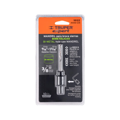 Mandril zanco 3/8" para sierra copa bimetálica TRUPER - Imagen 2