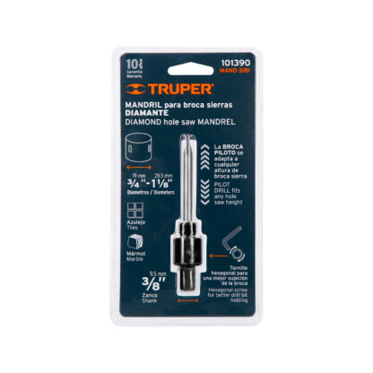 Mandril zanco 3/8″ para sierra copa diamante con rosca TRUPER - Imagen 2