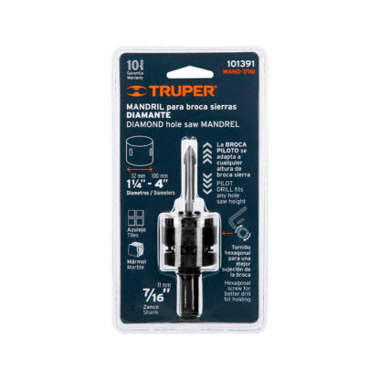 Mandril zanco 7/16" para sierra copa diamante con rosca TRUPER - Imagen 2