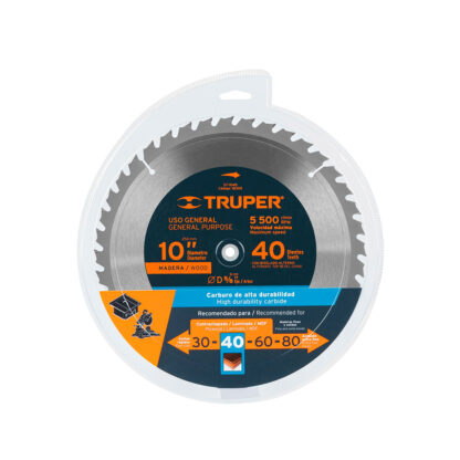 Sierra circular de 10" para madera, 40 dientes centro 5/8" TRUPER - Imagen 2