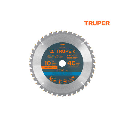 Sierra circular de 10" para madera, 40 dientes centro 5/8" TRUPER